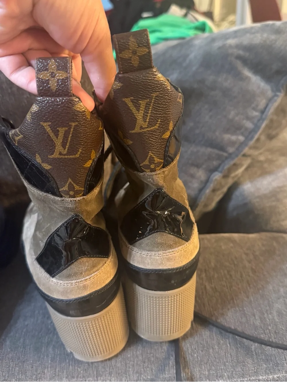 Louis Vuitton Brown Suede & Monogram Combat Boots